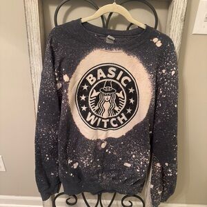 Basic Witch Bleach Dyed Sweatshirt‎ XL Black Halloween Crewneck